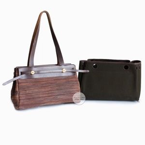 Hermes Herbag Tote Bag Cabas PM Brown Vibrato Leather & Canvas 2-In-1 Bag HTF